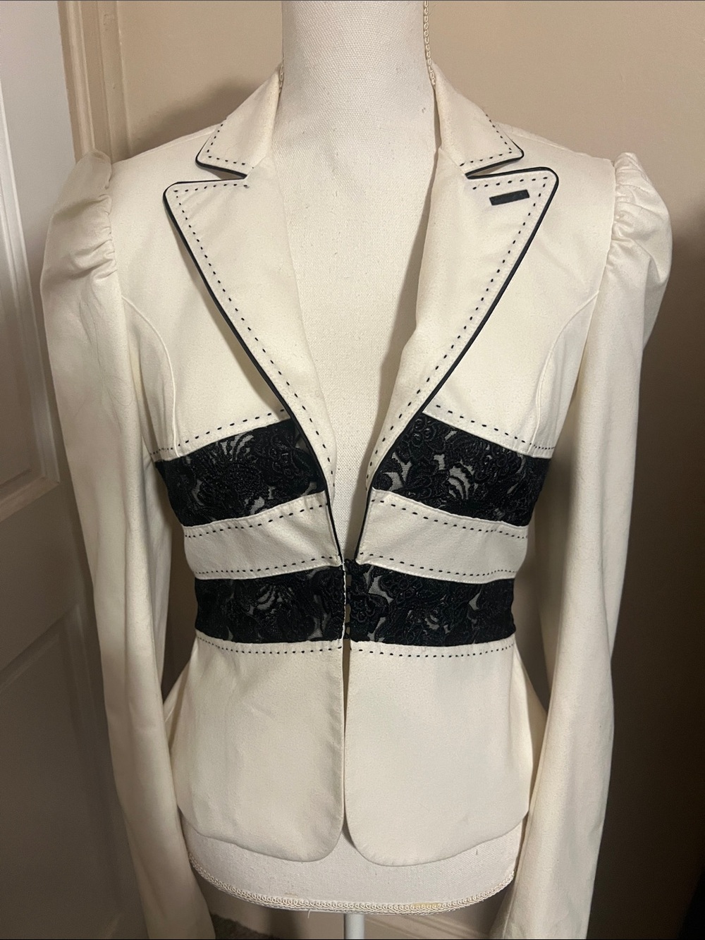 Bebe - White Women's Blazer with Black Lace Insets
